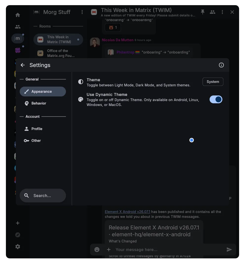 Nexus's settings page